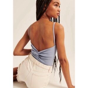Abercrombie Soft A&F Rib Stretch Baby Blue Twist Back Thong Bodysuit Size L